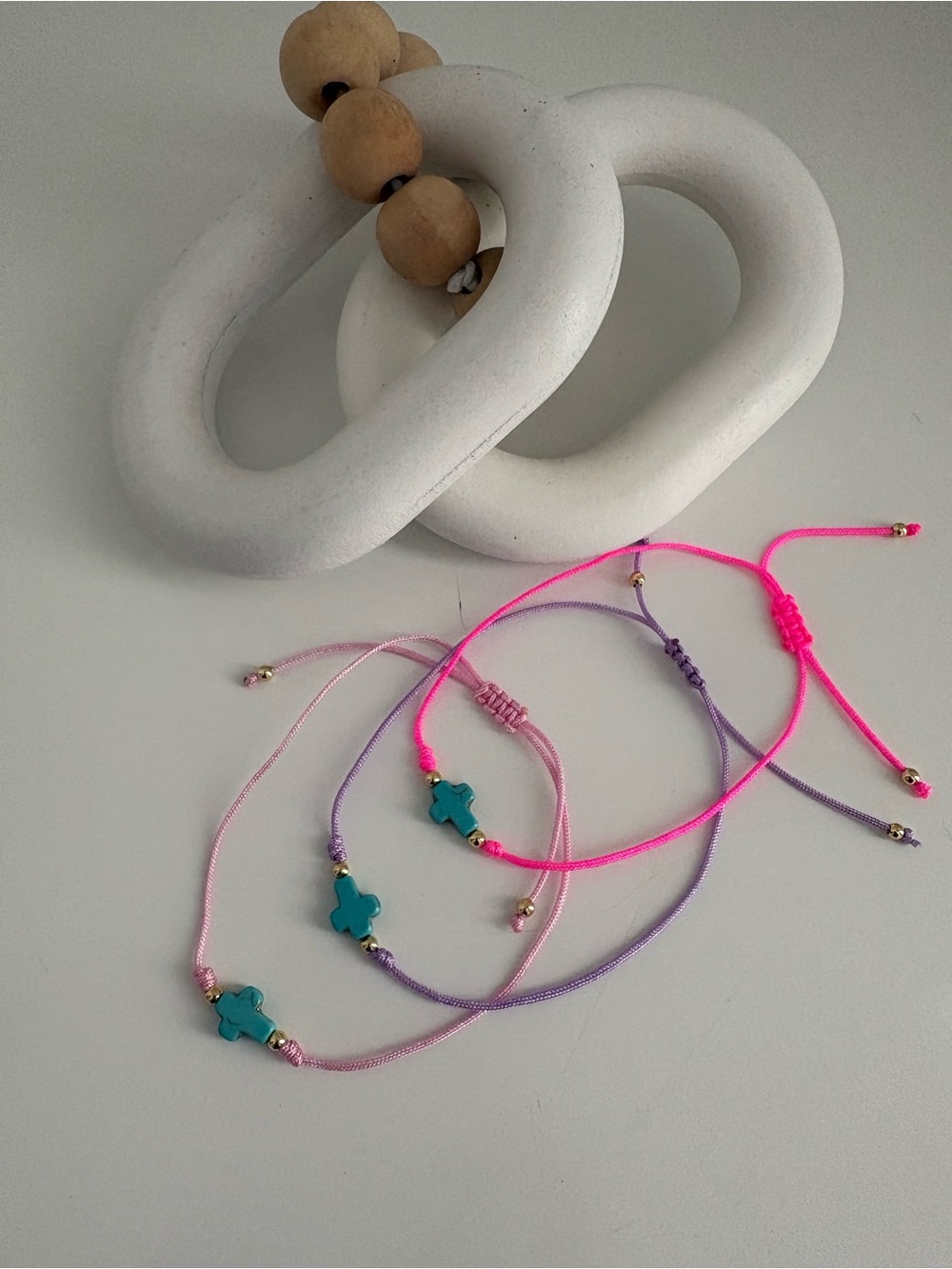 Colorful Cross Charm Adjustable Cord Bracelets - (3)Pink, Purple, Neon Pink